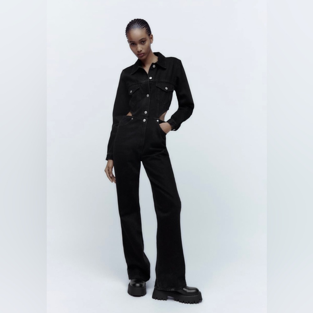 ZARA full length cut out denim jumpsuit
